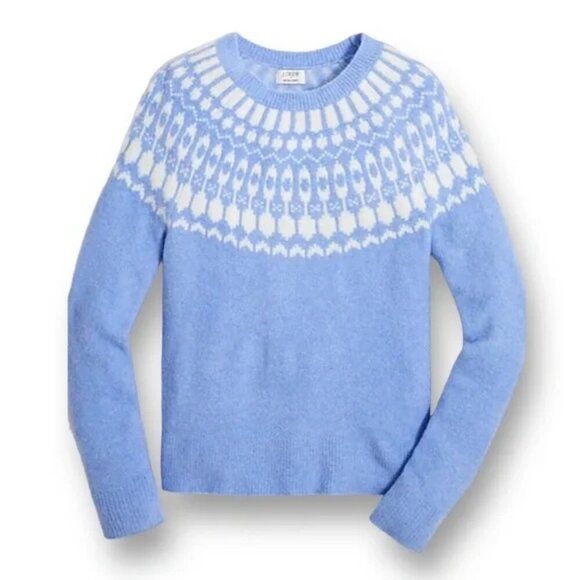 J. Crew Fair Isle Crewneck Sweater in Extra-Soft Yarn Nordic in Light Blue XL - Picture 1 of 11
